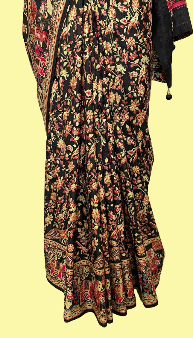 Black Dolla Silk Designer Saree with Digital Print & Self Border |DS33_4