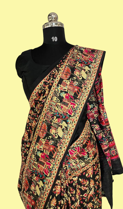 Black Dolla Silk Designer Saree with Digital Print & Self Border |DS33_4
