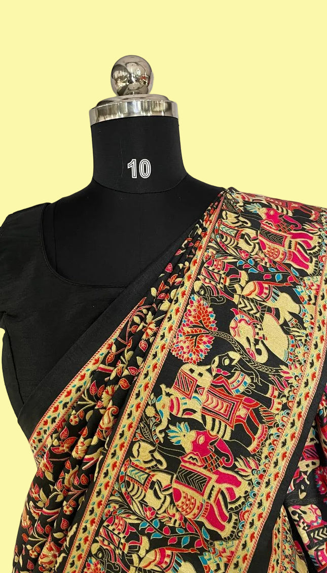 Black Dolla Silk Designer Saree with Digital Print & Self Border |DS33_4