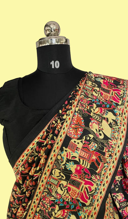Black Dolla Silk Designer Saree with Digital Print & Self Border |DS33_4