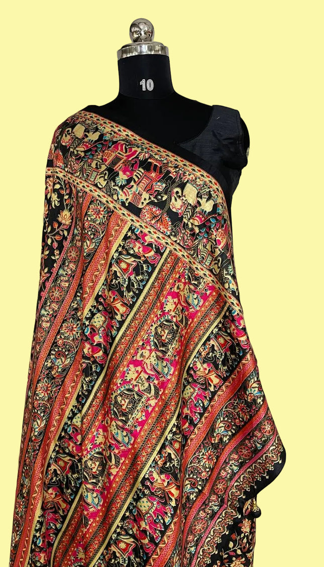 Black Dolla Silk Designer Saree with Digital Print & Self Border |DS33_4