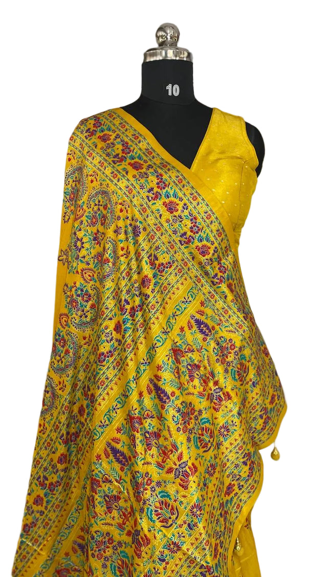 Yellow Silk Designer Saree with  Digital Print & Red Border |DS33_7