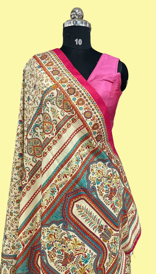 Cream and pink  Dolla Silk Designer Saree with Digital Print & Self Border |DS33_8