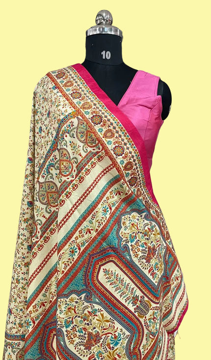 Cream and pink  Dolla Silk Designer Saree with Digital Print & Self Border |DS33_8