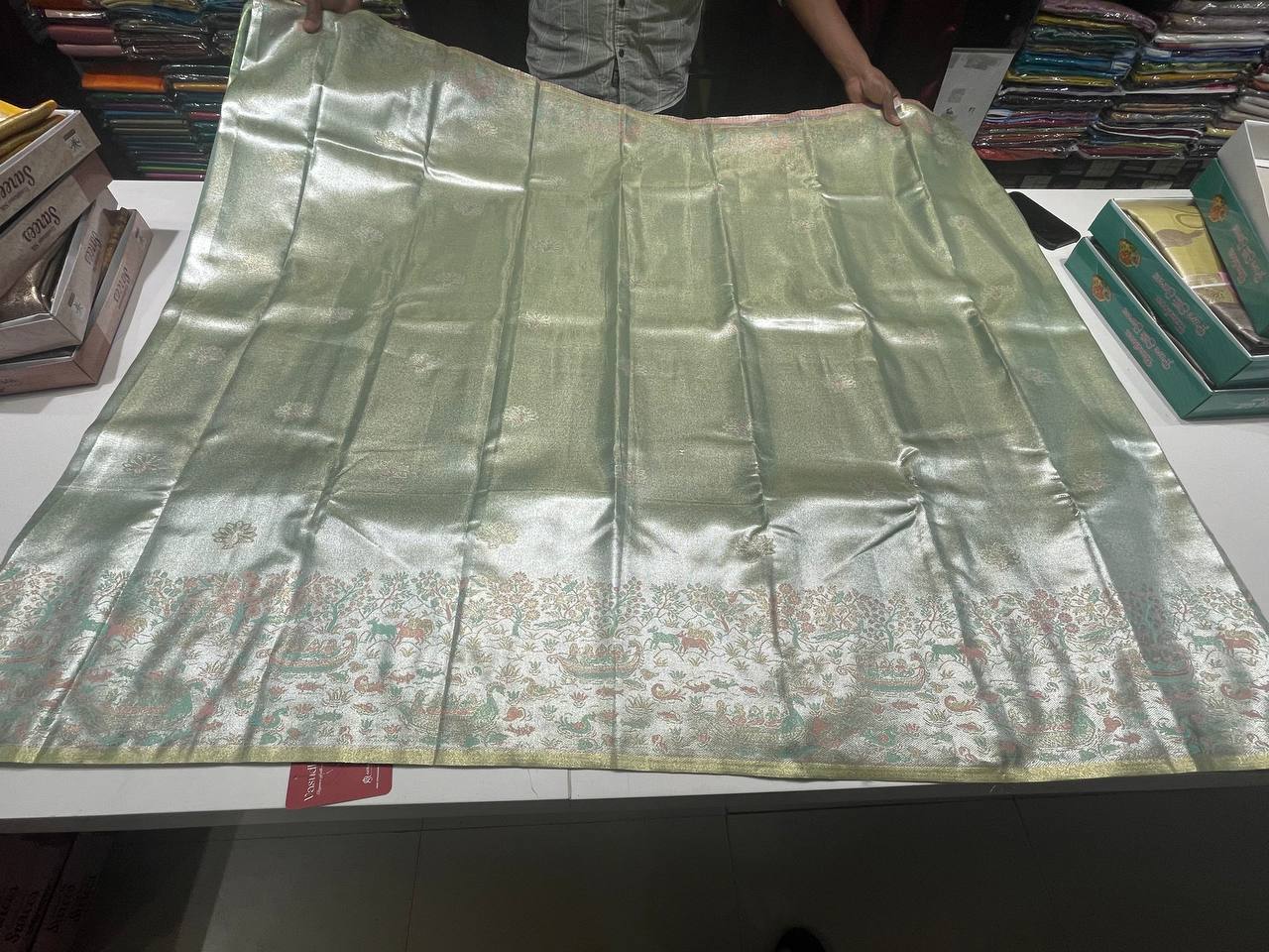 Pista Kanchipuram Silk Saree With Butta Design| AS-00146