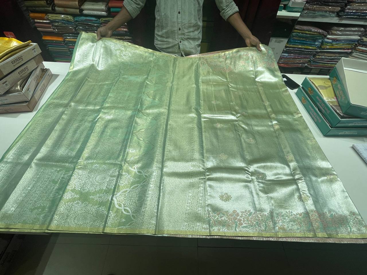 Pista Kanchipuram Silk Saree With Butta Design| AS-00146