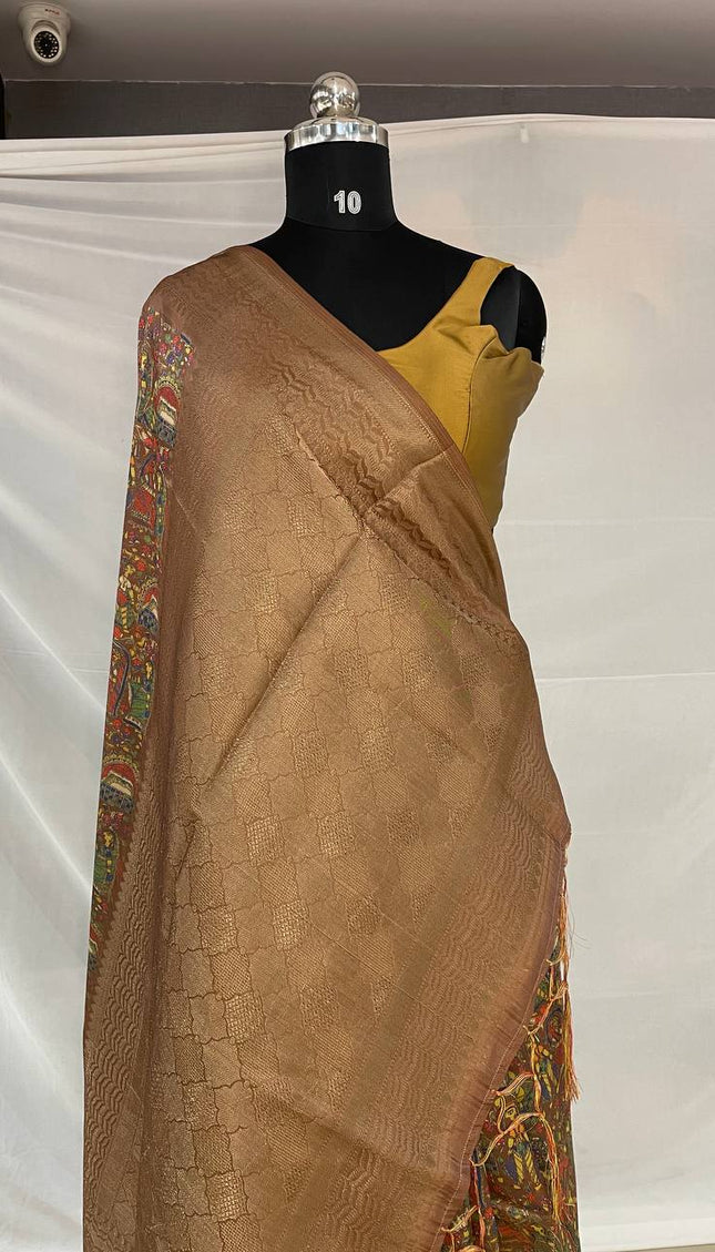 Dark Brown Dolla Silk Designer Saree with Multicolor Artistic Print |DS31_3