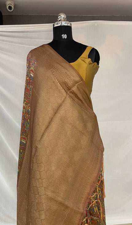 Dark Brown Dolla Silk Designer Saree with Multicolor Artistic Print |DS31_3