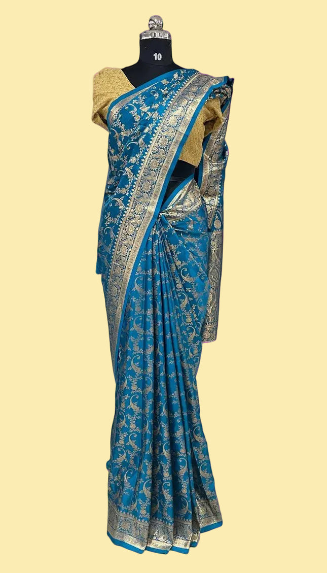 Blue Crepe Banarasi Print Saree|S17_1
