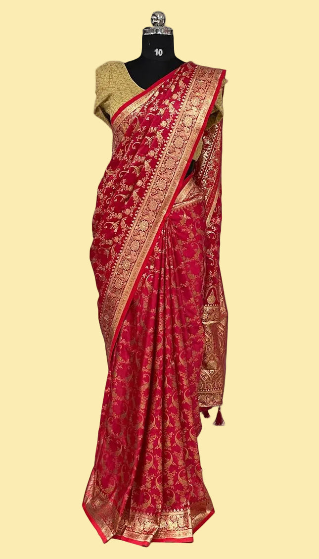 Red Bridal Crepe Banarasi Print Saree | S17_2