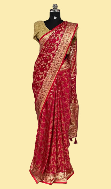 Red Bridal Crepe Banarasi Print Saree | S17_2