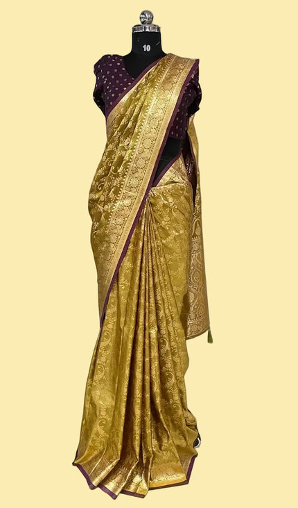 Golden Yellow Crepe Banarasi Print Saree | S17_3