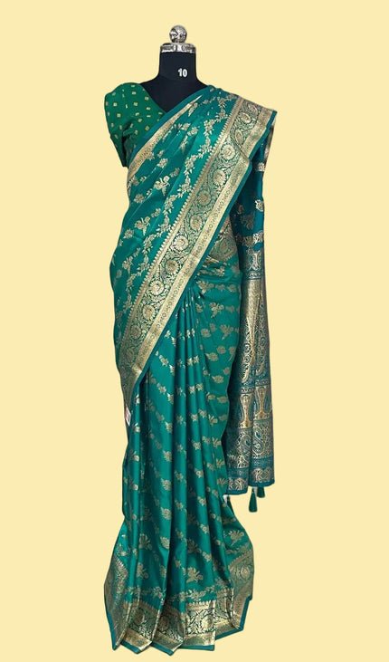 Teal Green Crepe Banarasi Print Saree |S17_5