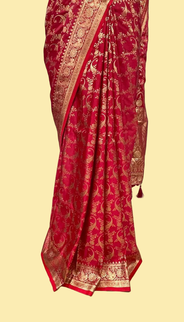 Red Bridal Crepe Banarasi Print Saree | S17_2