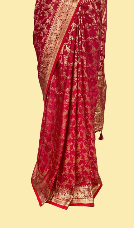 Red Bridal Crepe Banarasi Print Saree | S17_2