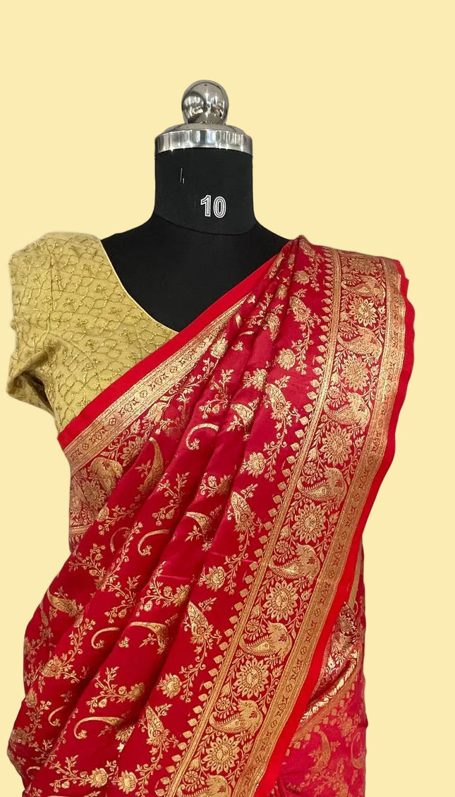 Red Bridal Crepe Banarasi Print Saree | S17_2
