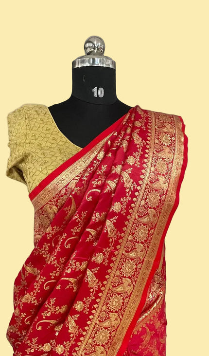 Red Bridal Crepe Banarasi Print Saree | S17_2