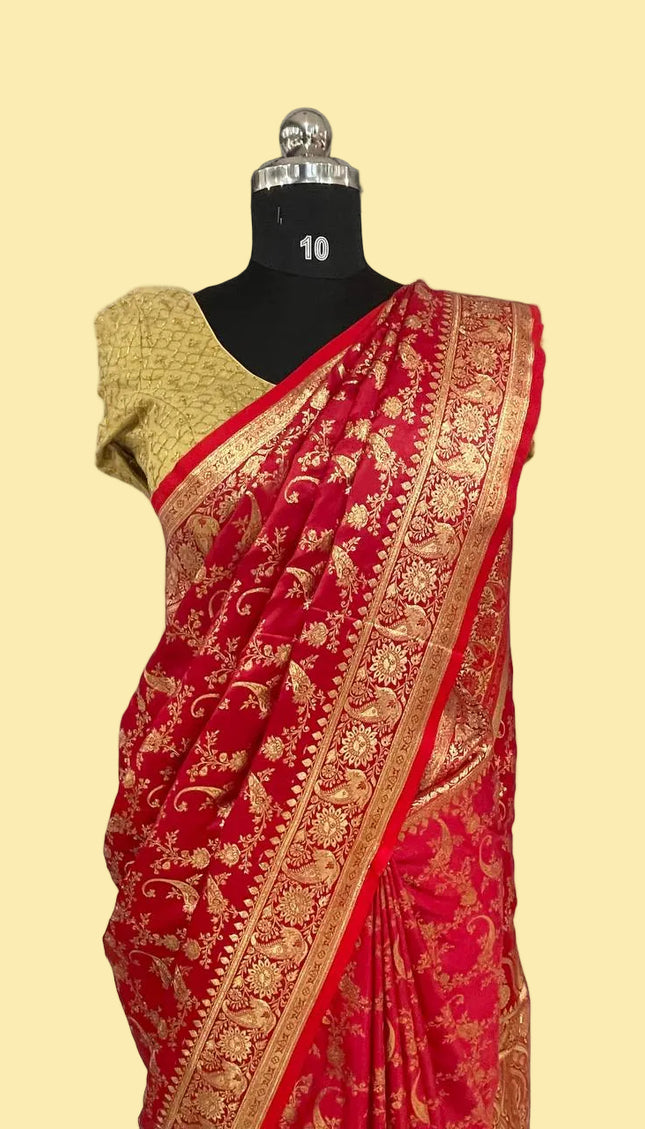 Red Bridal Crepe Banarasi Print Saree | S17_2