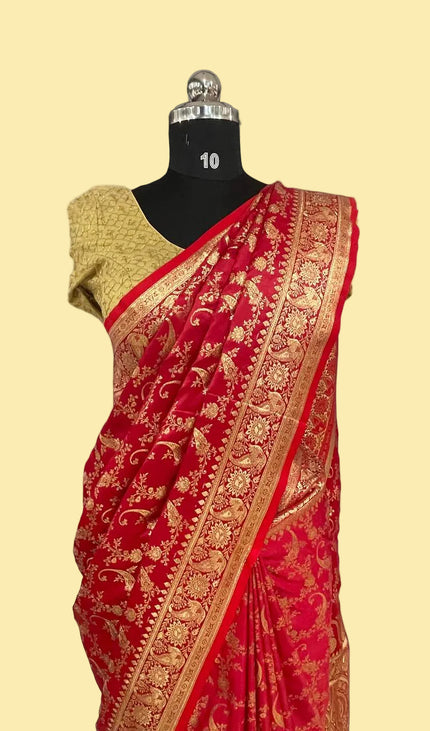 Red Bridal Crepe Banarasi Print Saree | S17_2