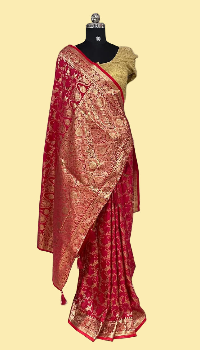 Red Bridal Crepe Banarasi Print Saree | S17_2