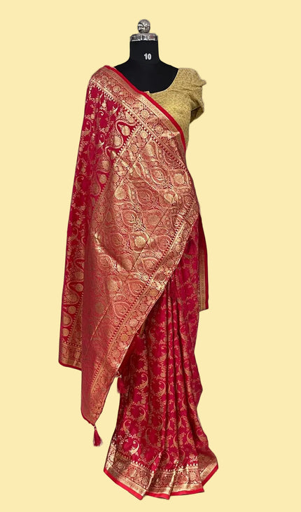Red Bridal Crepe Banarasi Print Saree | S17_2