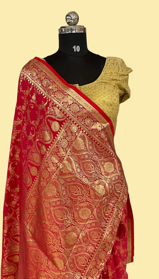 Red Bridal Crepe Banarasi Print Saree | S17_2