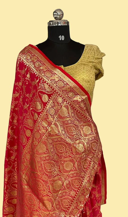 Red Bridal Crepe Banarasi Print Saree | S17_2