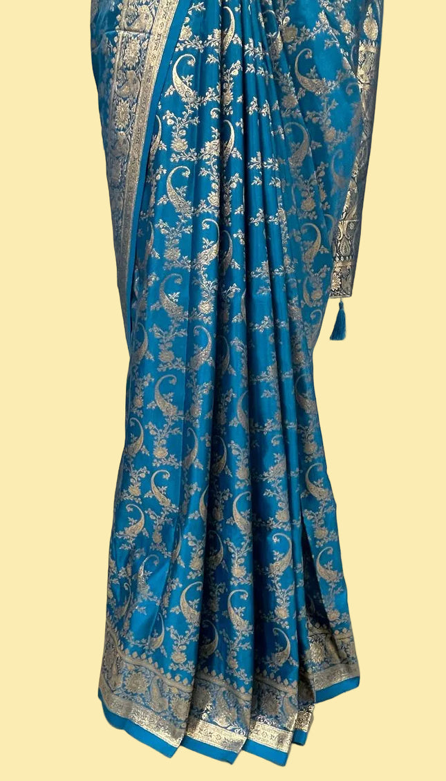 Blue Crepe Banarasi Print Saree|S17_1