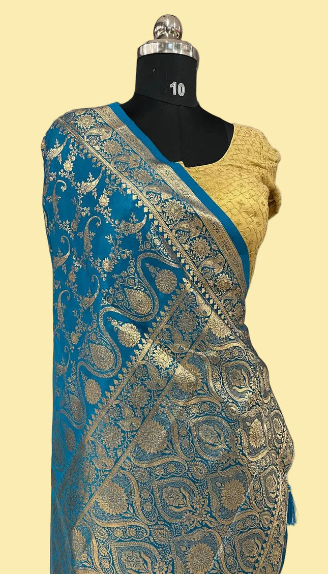 Blue Crepe Banarasi Print Saree|S17_1