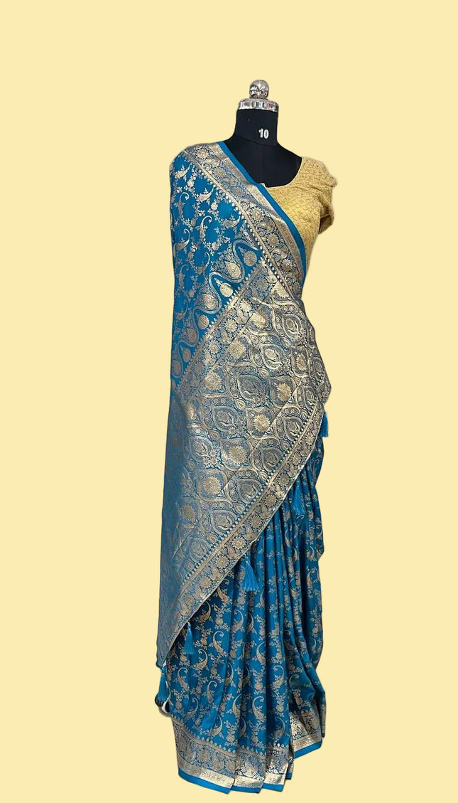 Blue Crepe Banarasi Print Saree|S17_1