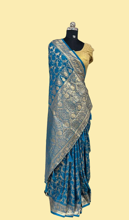 Blue Crepe Banarasi Print Saree|S17_1