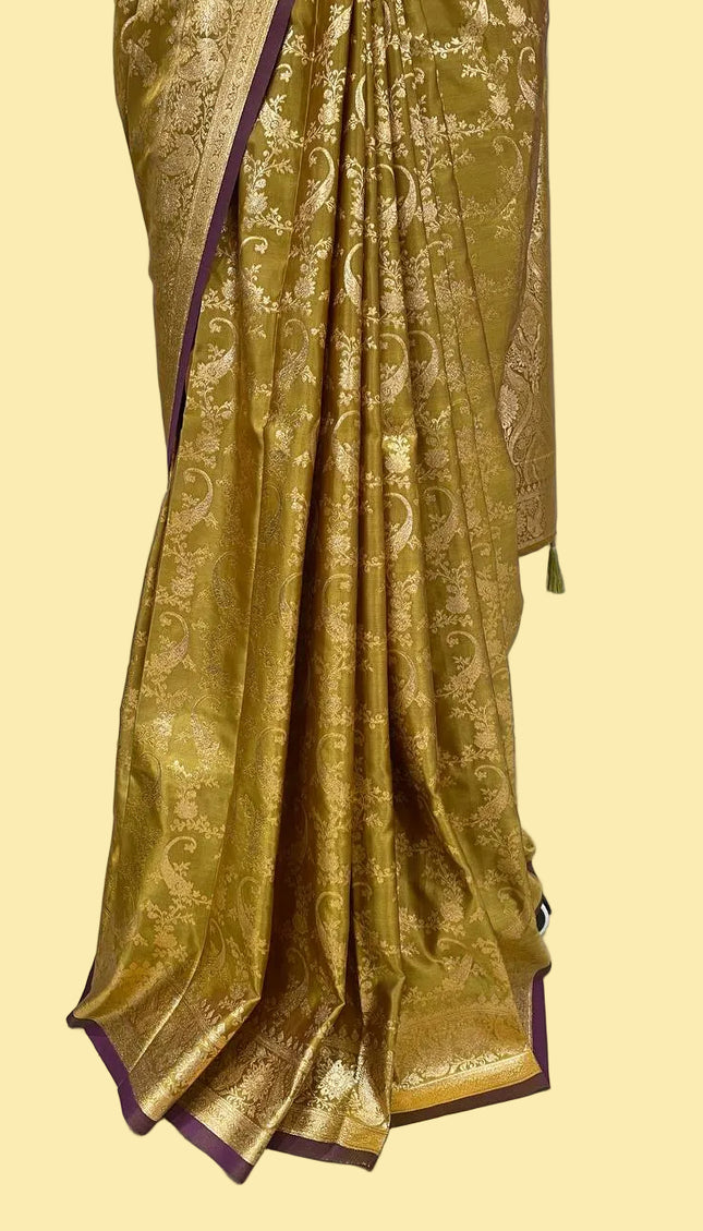 Golden Yellow Crepe Banarasi Print Saree | S17_3