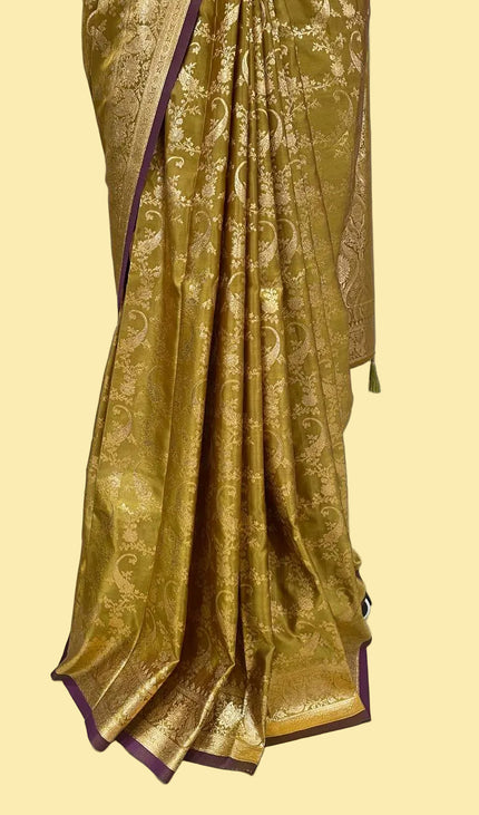 Golden Yellow Crepe Banarasi Print Saree | S17_3
