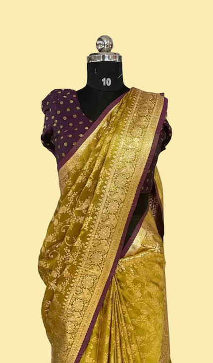 Golden Yellow Crepe Banarasi Print Saree | S17_3