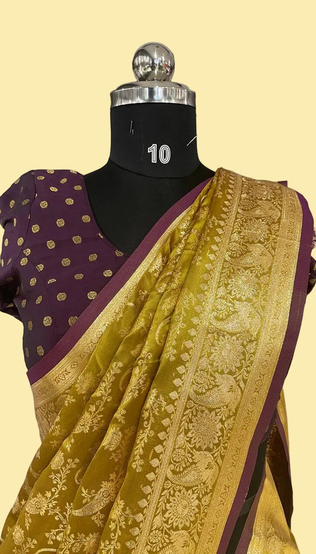 Golden Yellow Crepe Banarasi Print Saree | S17_3