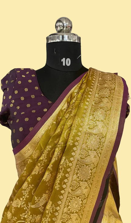 Golden Yellow Crepe Banarasi Print Saree | S17_3