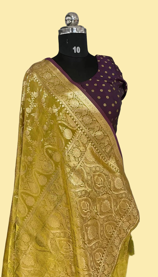 Golden Yellow Crepe Banarasi Print Saree | S17_3