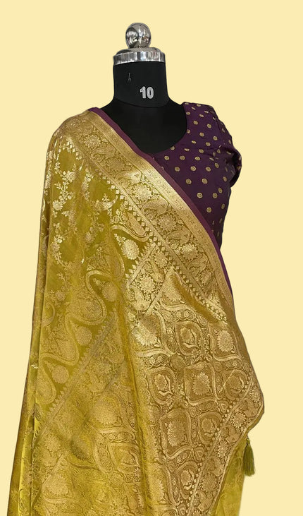 Golden Yellow Crepe Banarasi Print Saree | S17_3