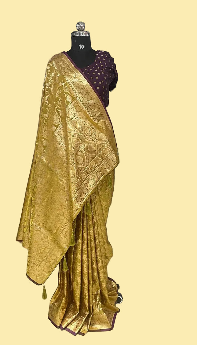 Golden Yellow Crepe Banarasi Print Saree | S17_3