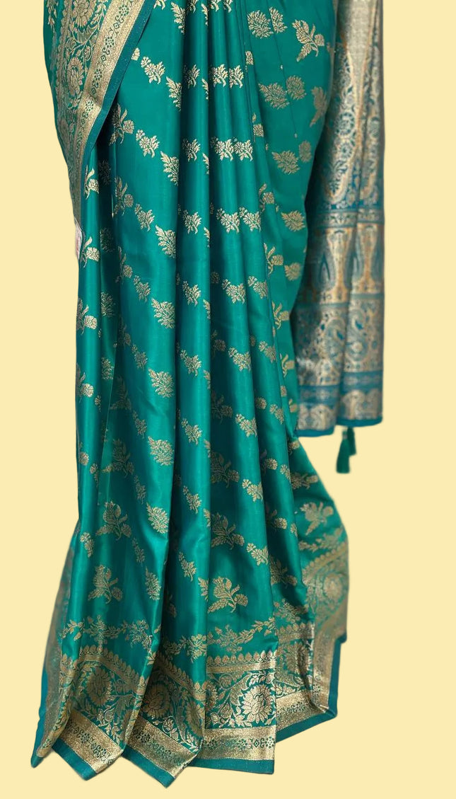 Teal Green Crepe Banarasi Print Saree |S17_5