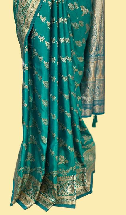 Teal Green Crepe Banarasi Print Saree |S17_5