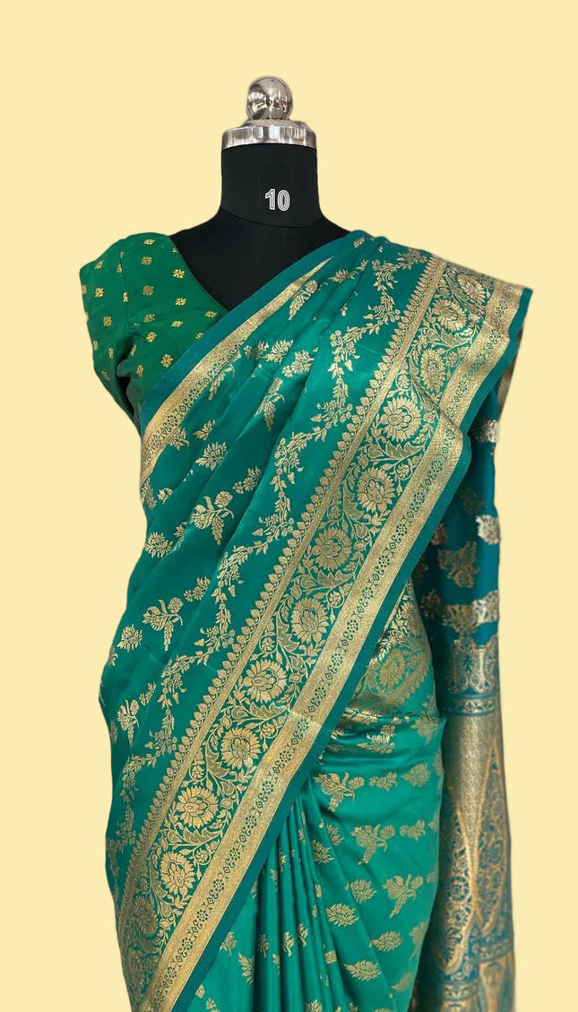Teal Green Crepe Banarasi Print Saree |S17_5