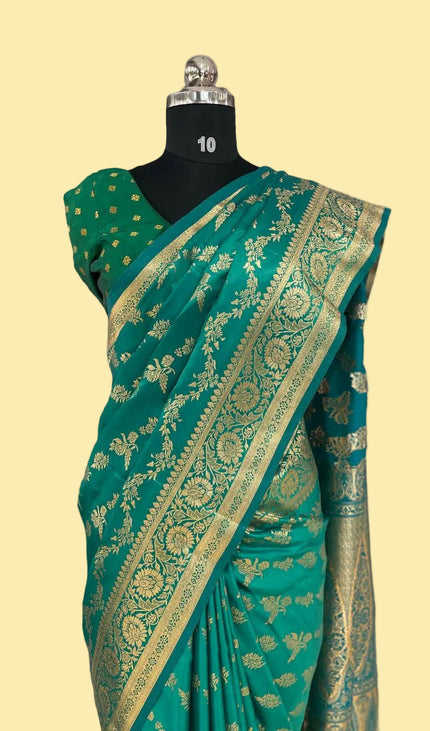 Teal Green Crepe Banarasi Print Saree |S17_5