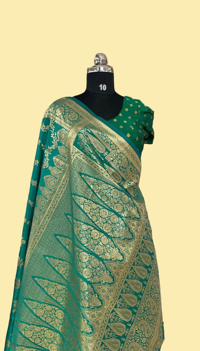 Teal Green Crepe Banarasi Print Saree |S17_5