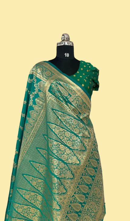 Teal Green Crepe Banarasi Print Saree |S17_5