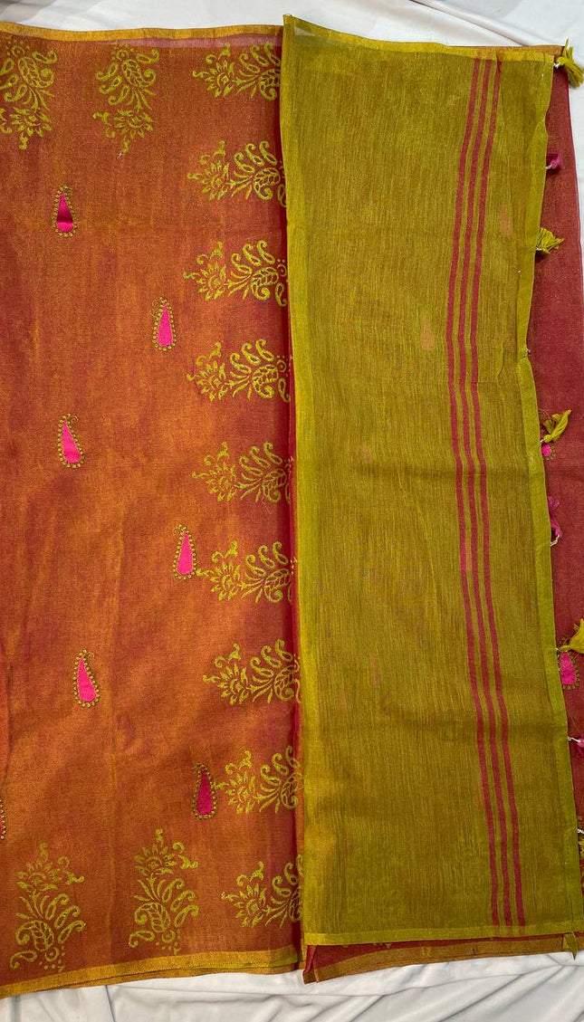 Rose Pink Tissue Silk Saree with Zari Motifs & Traditional Border |DS29_2