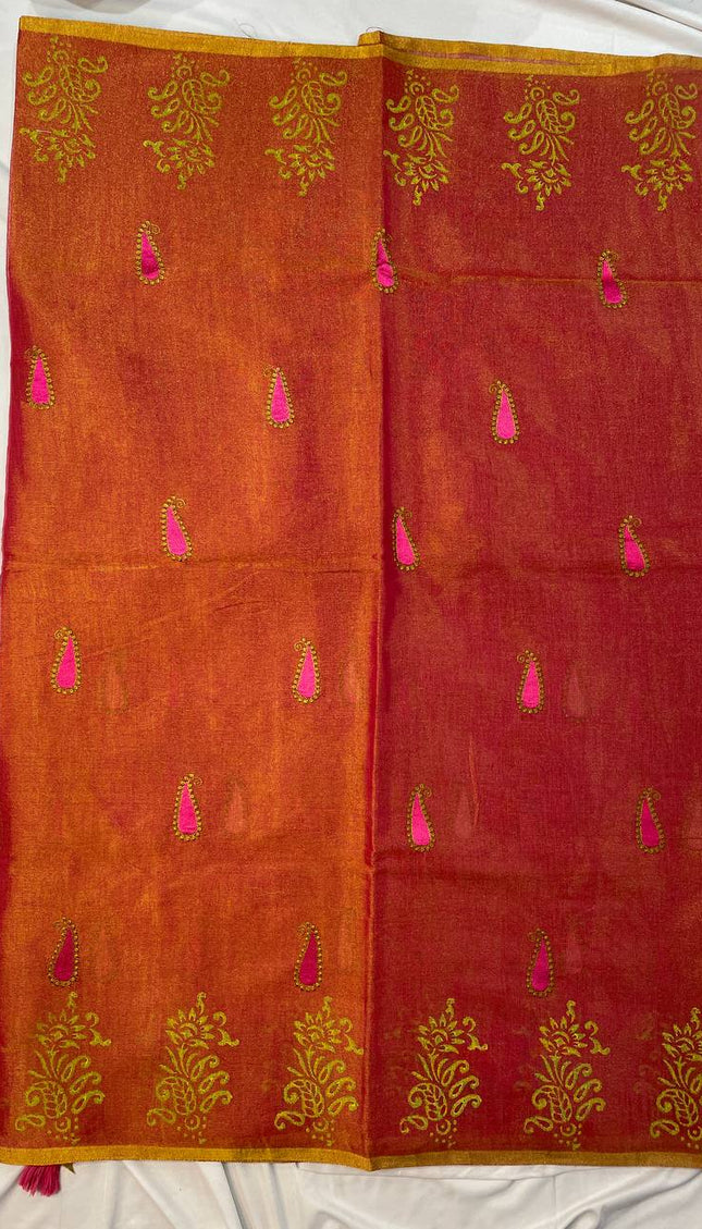 Rose Pink Tissue Silk Saree with Zari Motifs & Traditional Border |DS29_2