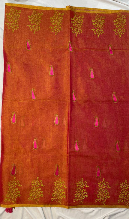 Rose Pink Tissue Silk Saree with Zari Motifs & Traditional Border |DS29_2