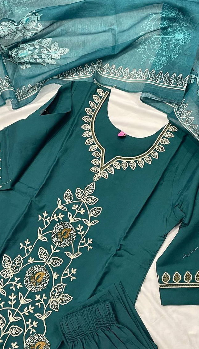 Teal Green Embroidered Kurta Set with Dupatta | Festive Ethnic Wear for Women|SC12_1