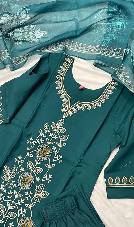 Teal Green Embroidered Kurta Set with Dupatta | Festive Ethnic Wear for Women|SC12_1